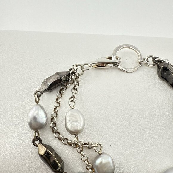 RLM Studio Robert Lee Morris Bracelet Sterling Silver Pearl Modernist Chain 8" - Picture 5 of 16